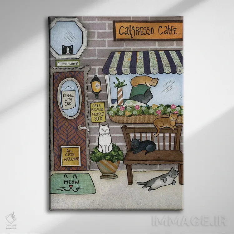 تابلو دکوراتیو گربه ها اثر جیمی موراث - نمای روبهرو روی دیوار