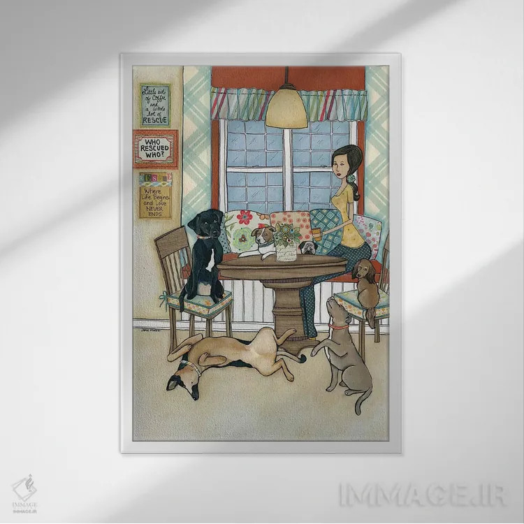 تابلو دکوراتیو قهوه و حیوانات نجات یافته اثر جیمی موراث - نمای قابدار سفید