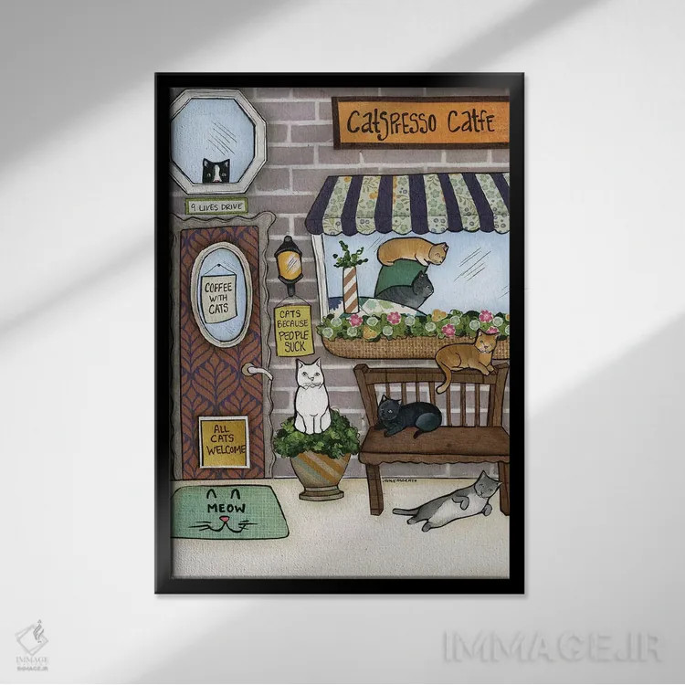 تابلو دکوراتیو گربه ها اثر جیمی موراث - نمای قابدار مشکی