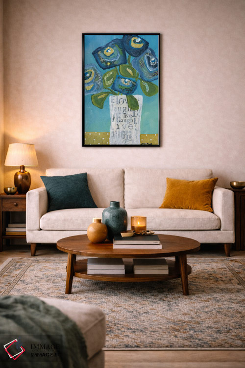 تابلو دکوراتیو زندگی، خنده، عشق در یک گلدان اثر جیمی موراث - D6B