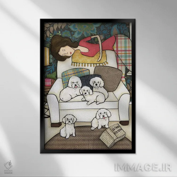 تابلو دکوراتیو غر زدن سگ بیچون اثر جیمی موراث - نمای قابدار مشکی