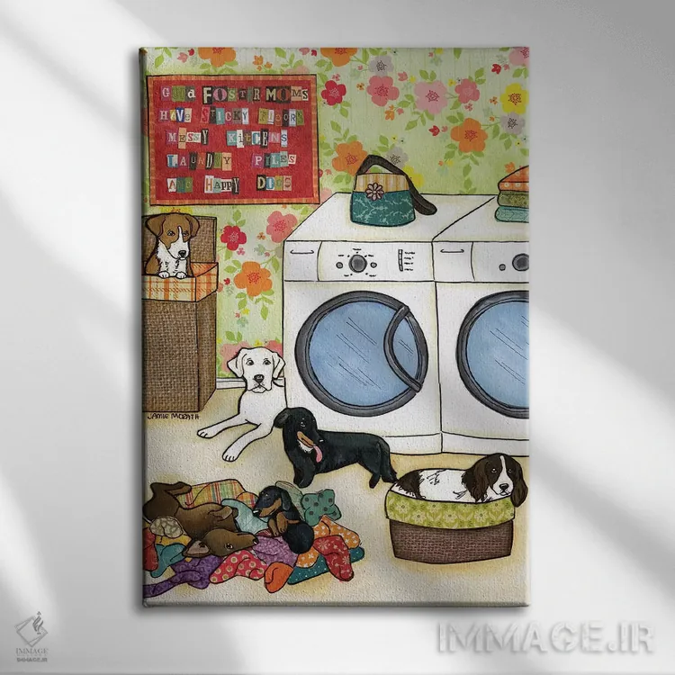 تابلو دکوراتیو سگ های خوشحال اثر جیمی موراث - نمای روبهرو روی دیوار