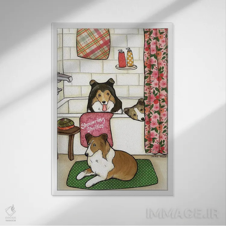 تابلو دکوراتیو شستن شلتی ها اثر جیمی موراث - نمای قابدار سفید