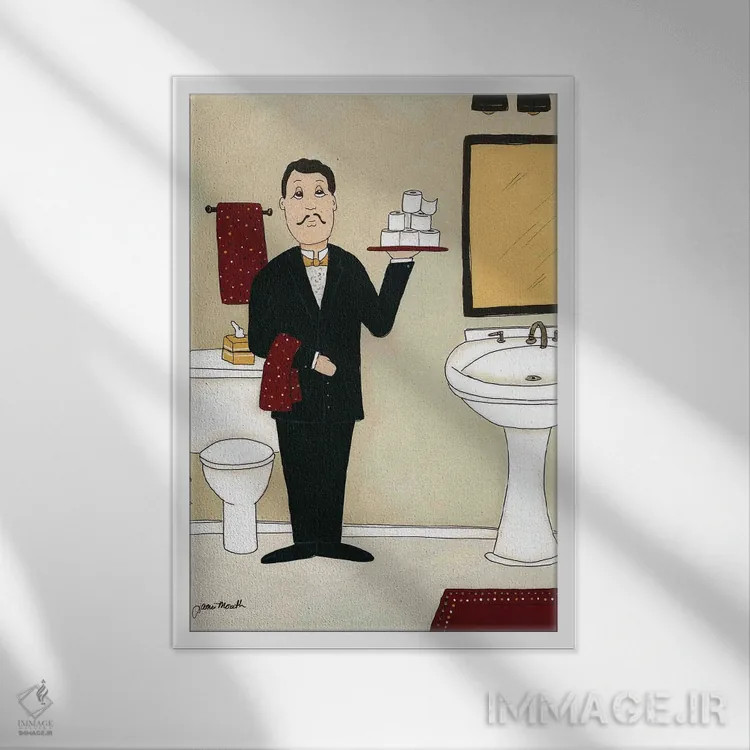 تابلو دکوراتیو پیش خدمت حمام ۱ اثر جیمی موراث - نمای قابدار سفید