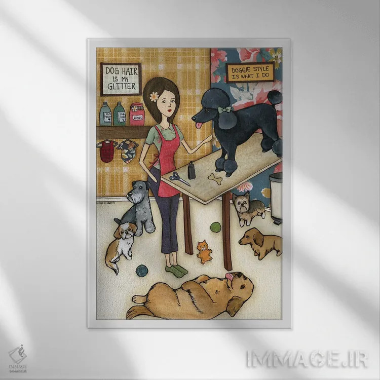 تابلو دکوراتیو حالت سگ اثر جیمی موراث - نمای قابدار سفید