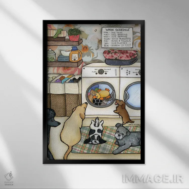 تابلو دکوراتیو برنامه شستشو اثر جیمی موراث - نمای قابدار مشکی