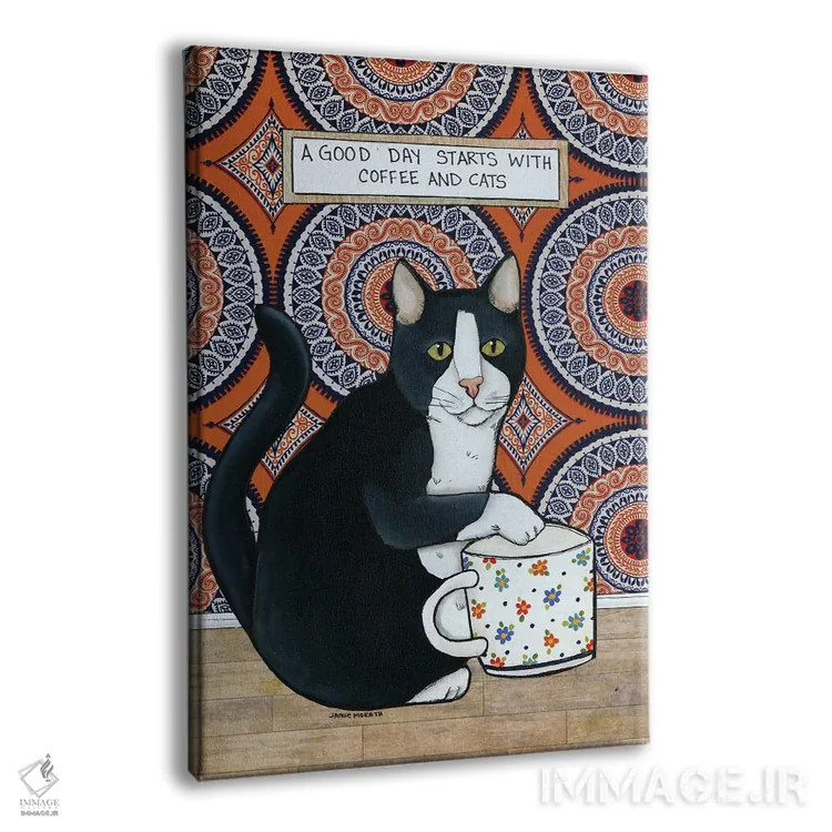 تابلو دکوراتیو قهوه و گربه ها اثر جیمی موراث - نمای پرسپکتیو محصول