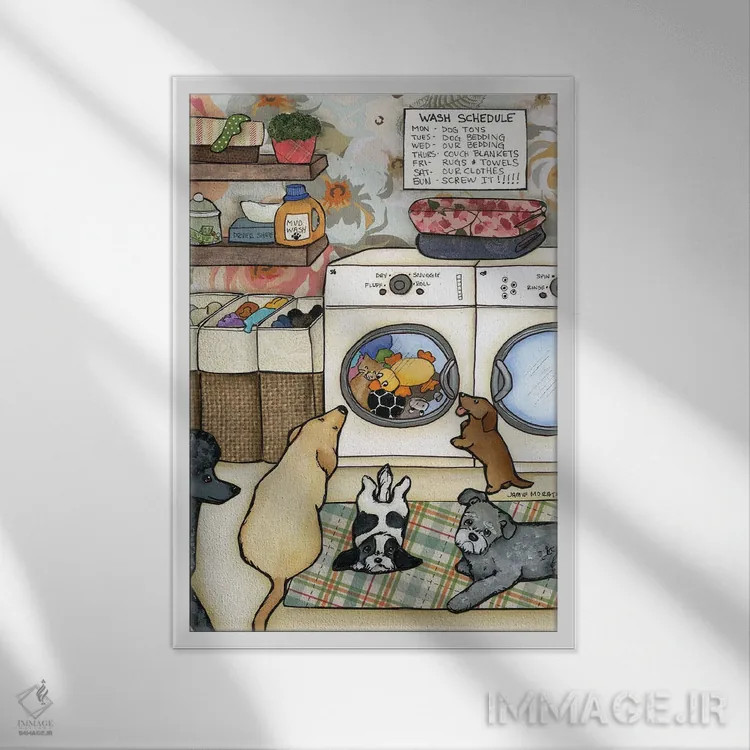 تابلو دکوراتیو برنامه شستشو اثر جیمی موراث - نمای قابدار سفید