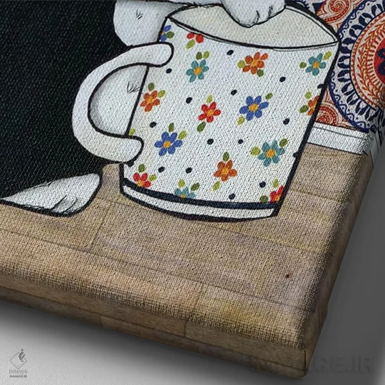 تابلو دکوراتیو قهوه و گربه ها اثر جیمی موراث - نمای نزدیک بافت بوم