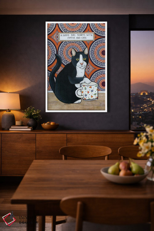 تابلو دکوراتیو قهوه و گربه ها اثر جیمی موراث - D3W