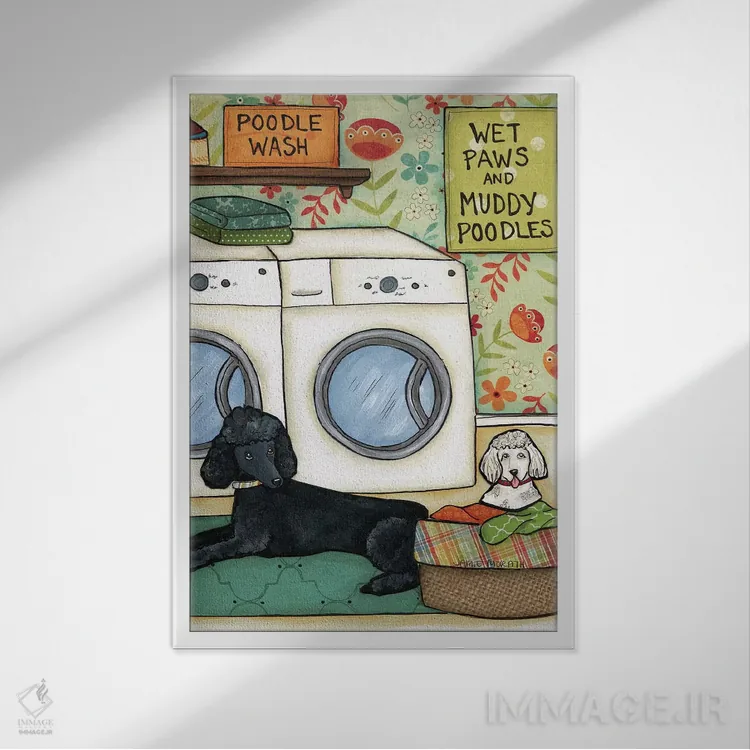 تابلو دکوراتیو حمام پاکسازی پودل اثر جیمی موراث - نمای قابدار سفید