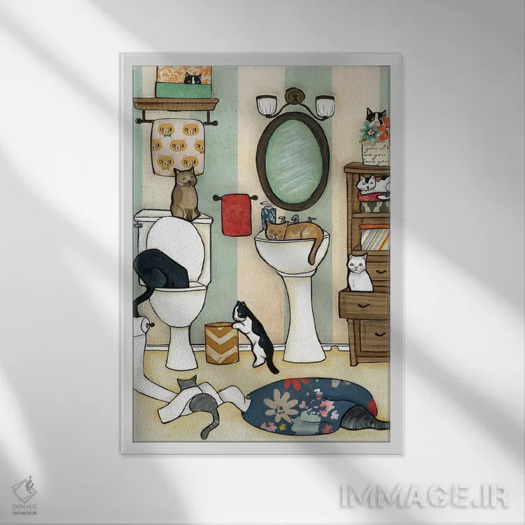 تابلو دکوراتیو گربه بزرگ سیاه اثر جیمی موراث - نمای قابدار سفید