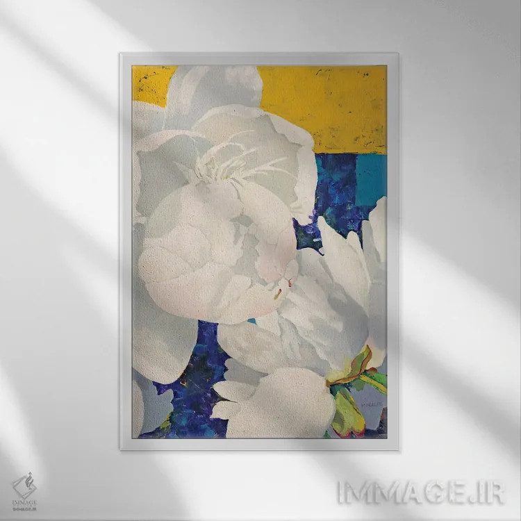 تابلو انتزاعی پیونی سفید اثر ماریا مورالس - نمای قابدار سفید