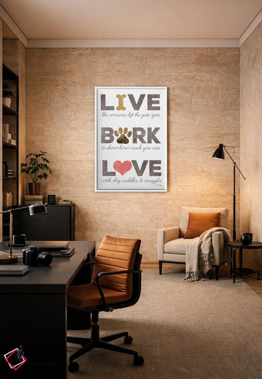 تابلو مینیمال Bark, Love,زندگی کن، واق بزن، عاشق باش اثر مارلا ری - D6W