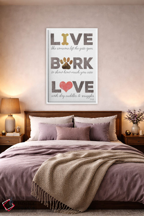 تابلو مینیمال Bark, Love,زندگی کن، واق بزن، عاشق باش اثر مارلا ری - D5W