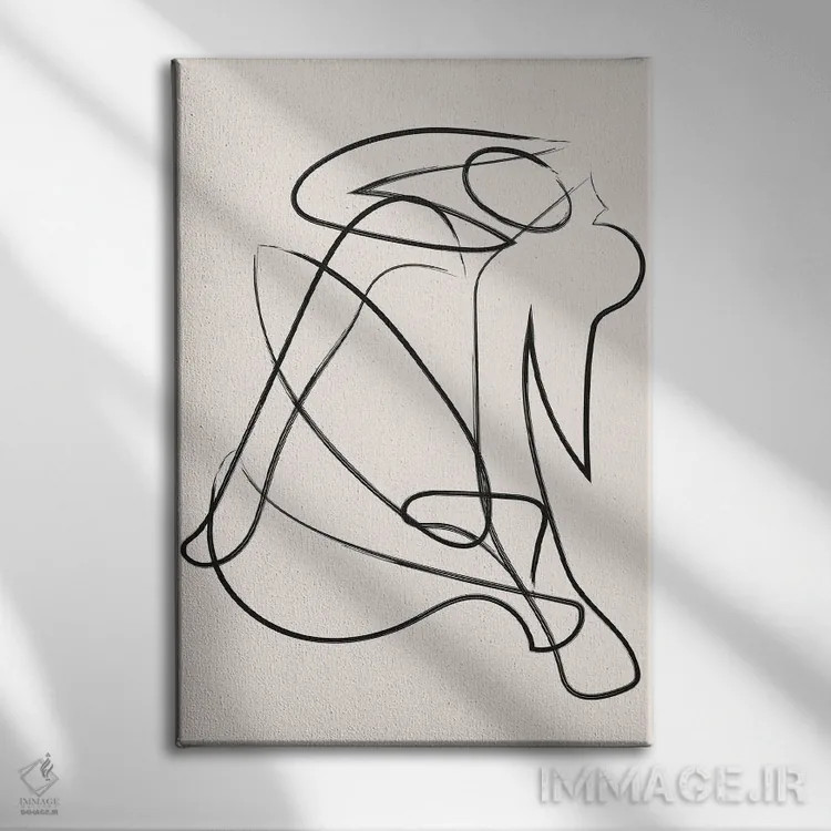تابلو مینیمال شکل انسان با خطوط تجزیه شده طبیعی اثر مامبو آرت استودیو - نمای روبهرو روی دیوار