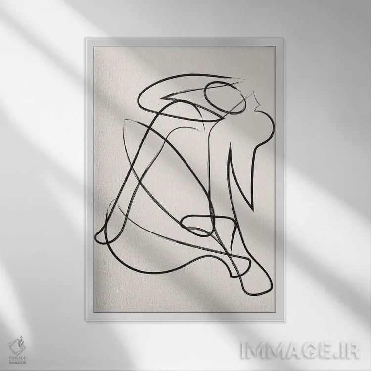 تابلو مینیمال شکل انسان با خطوط تجزیه شده طبیعی اثر مامبو آرت استودیو - نمای قابدار سفید