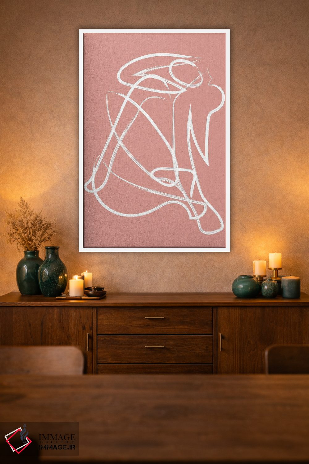 تابلو مینیمال شکل انسان با خطوط تجزیه شده صورتی اثر مامبو آرت استودیو - D1W