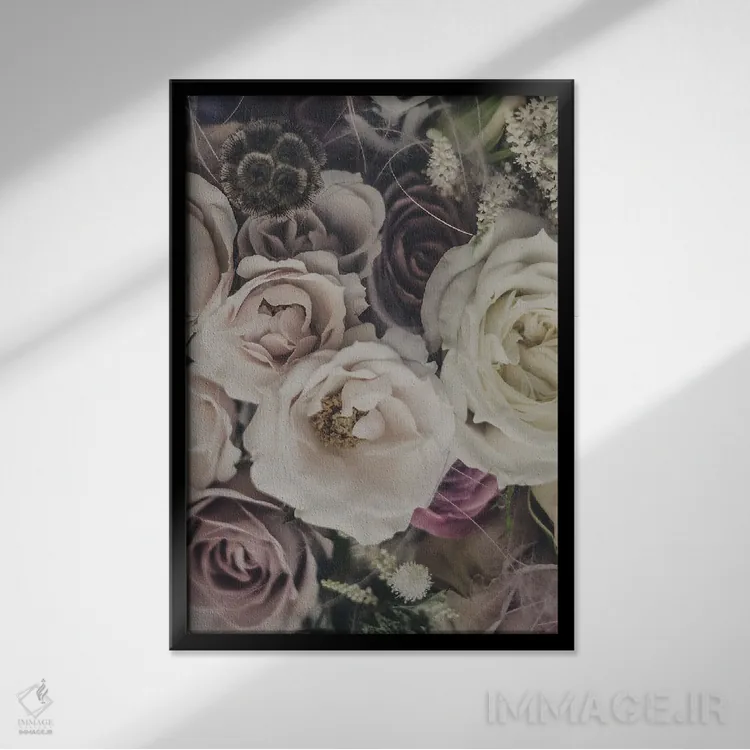 تابلو دکوراتیو دسته گل گل رز و گل های خشک اثر مامبو آرت استودیو - نمای قابدار مشکی