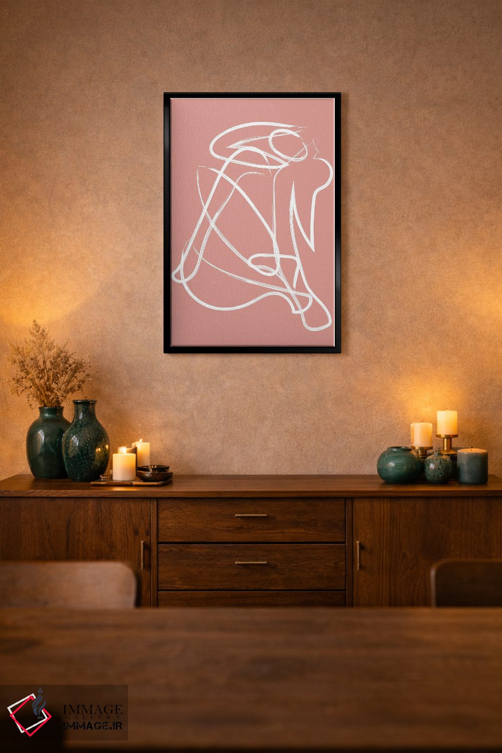 تابلو مینیمال شکل انسان با خطوط تجزیه شده صورتی اثر مامبو آرت استودیو - D2B