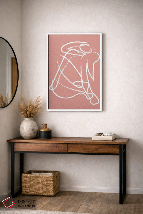 تابلو مینیمال شکل انسان با خطوط تجزیه شده صورتی اثر مامبو آرت استودیو - D3W