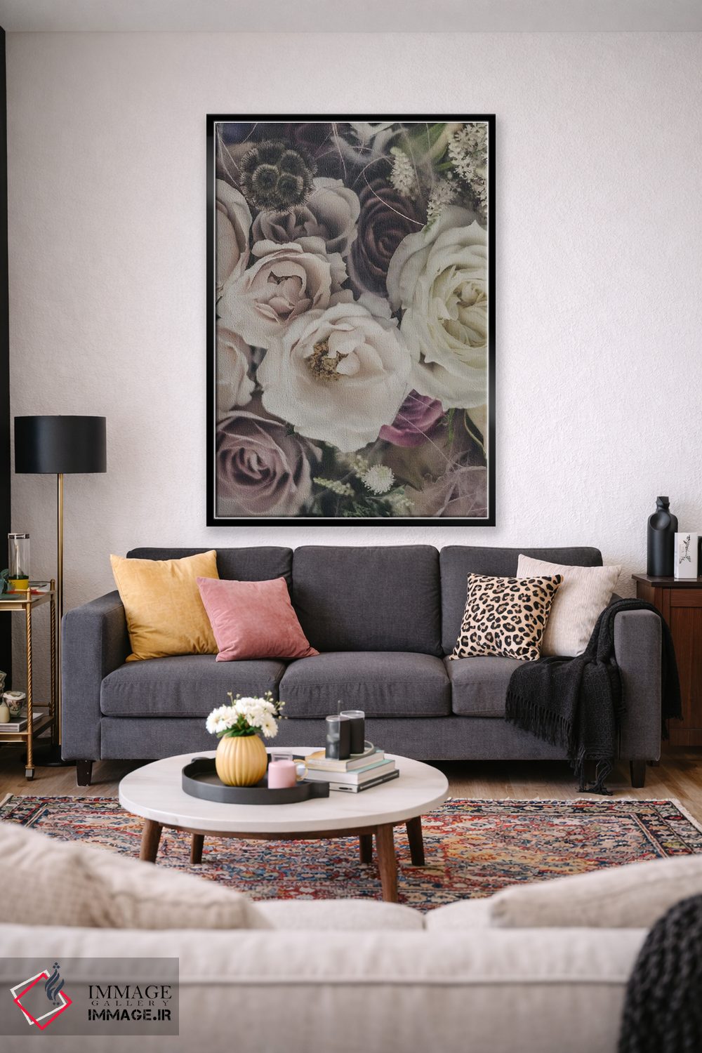 تابلو دکوراتیو دسته گل گل رز و گل های خشک اثر مامبو آرت استودیو - D2B