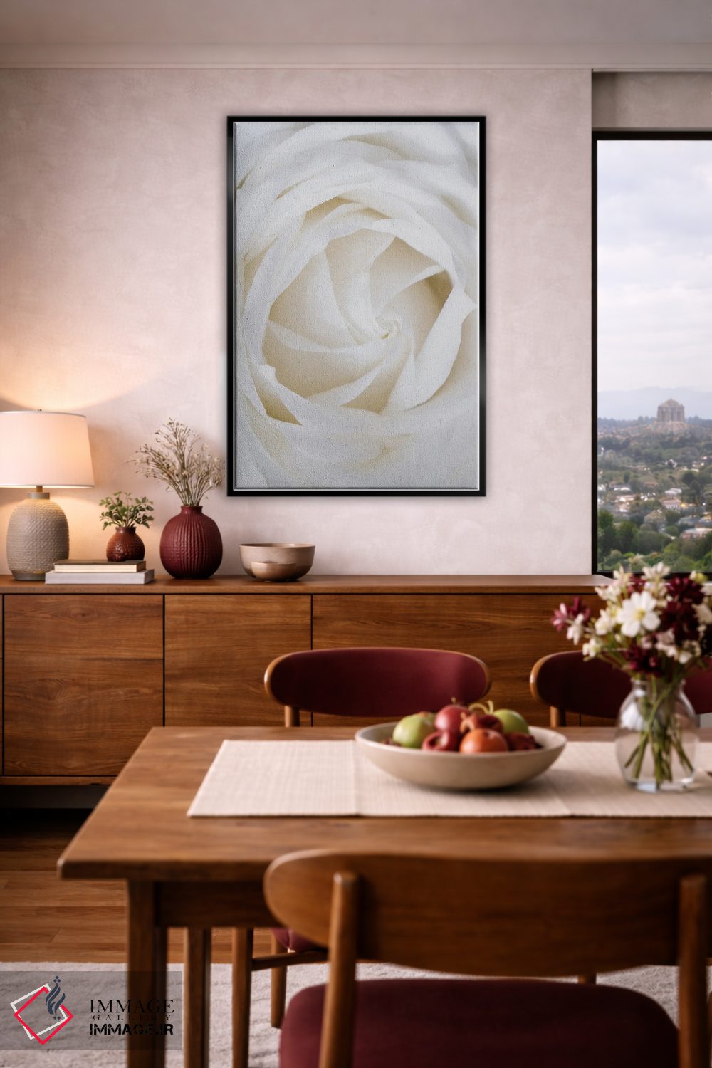 تابلو دکوراتیو رزهای سفید اثر مامبو آرت استودیو - D4B