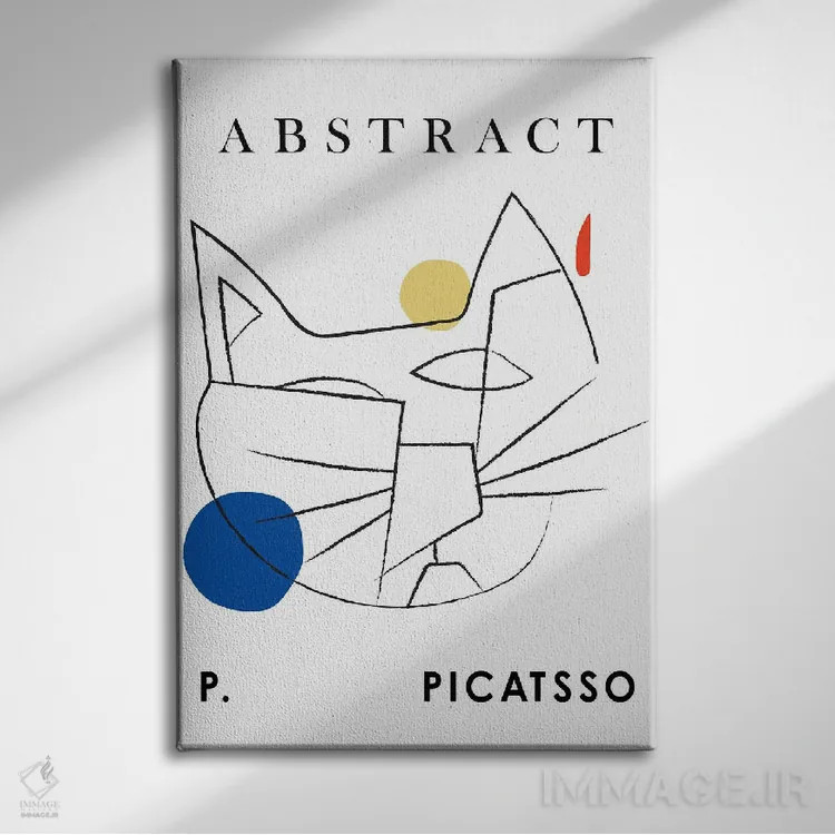 تابلو مدرن گربه پیکاتسو هنر خطی اثر مامبو آرت استودیو - نمای روبهرو روی دیوار