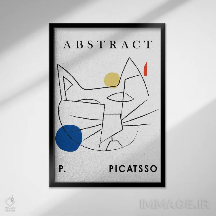 تابلو مدرن گربه پیکاتسو هنر خطی اثر مامبو آرت استودیو - نمای قابدار مشکی