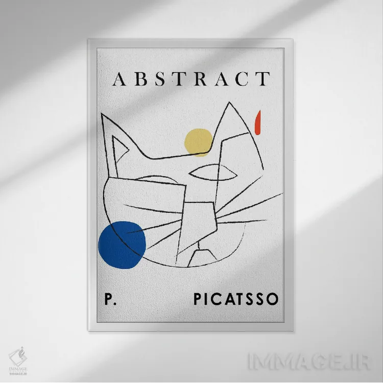 تابلو مدرن گربه پیکاتسو هنر خطی اثر مامبو آرت استودیو - نمای قابدار سفید