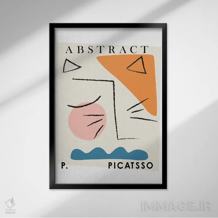 تابلو مدرن گربه پیکاتسو هنر خطی انتزاعی اثر مامبو آرت استودیو - نمای قابدار مشکی
