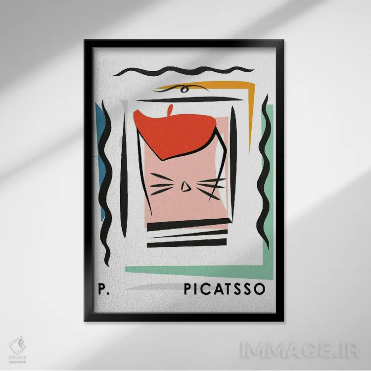 تابلو مدرن پوستر گربه پیکاتسو اثر مامبو آرت استودیو - نمای قابدار مشکی