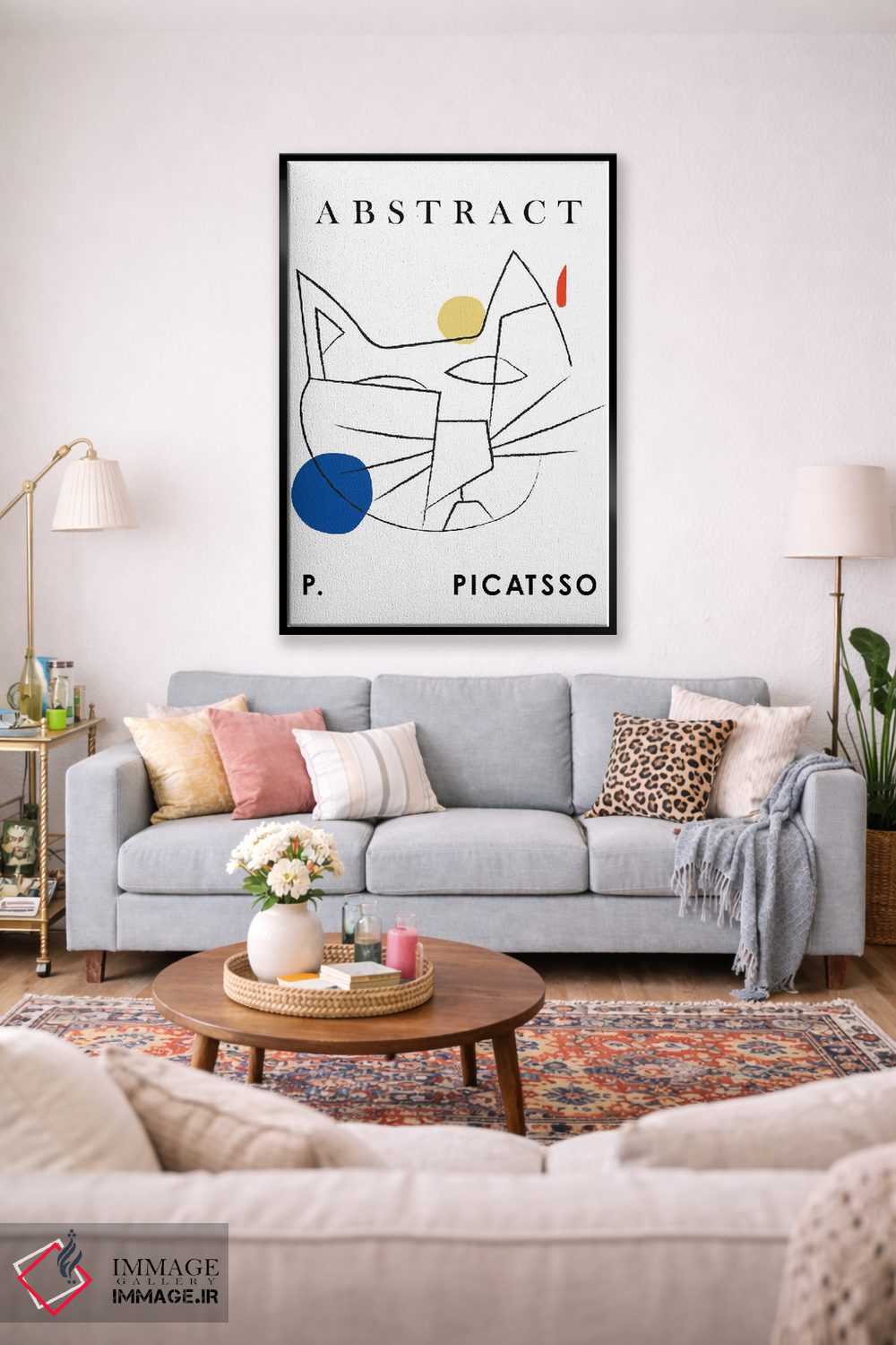 تابلو مدرن گربه پیکاتسو هنر خطی اثر مامبو آرت استودیو - D1B