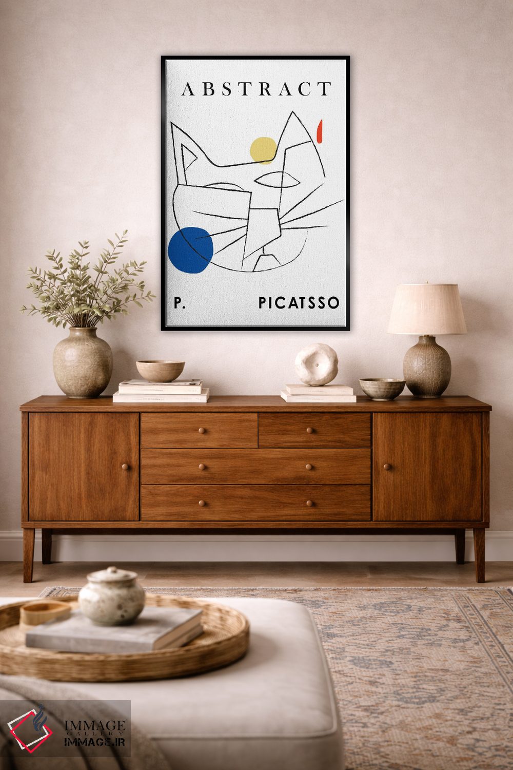 تابلو مدرن گربه پیکاتسو هنر خطی اثر مامبو آرت استودیو - D3B