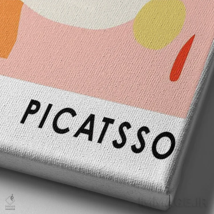 تابلو مدرن گربه پیکاتسو هنر خطی صورتی اثر مامبو آرت استودیو - نمای نزدیک بافت بوم