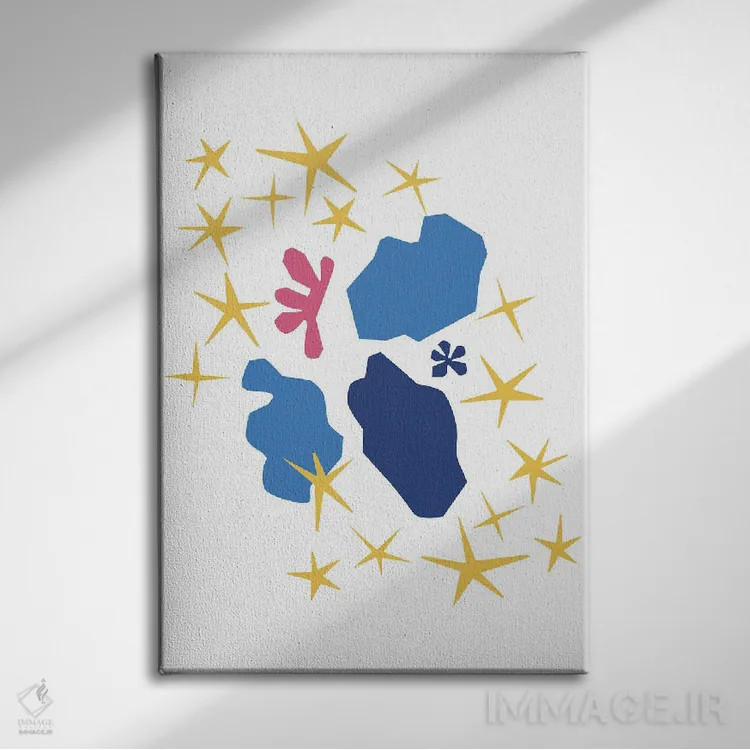 تابلو مینیمال ستاره های برش خورده اثر مامبو آرت استودیو - نمای روبهرو روی دیوار