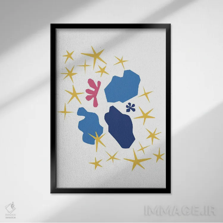 تابلو مینیمال ستاره های برش خورده اثر مامبو آرت استودیو - نمای قابدار مشکی