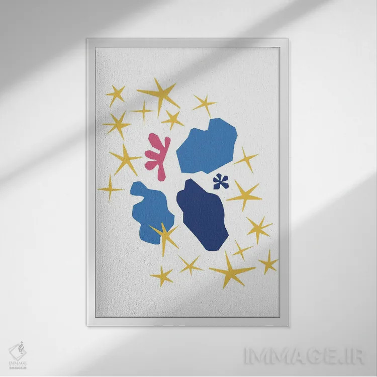 تابلو مینیمال ستاره های برش خورده اثر مامبو آرت استودیو - نمای قابدار سفید