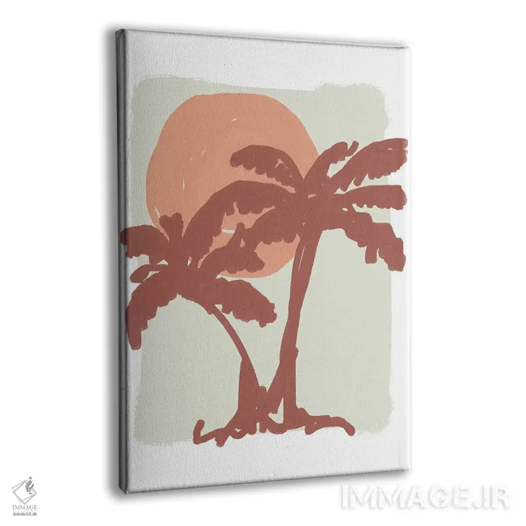 تابلو دکوراتیو نخل و خورشید با رنگ های خنثی اثر مامبو آرت استودیو - نمای پرسپکتیو محصول