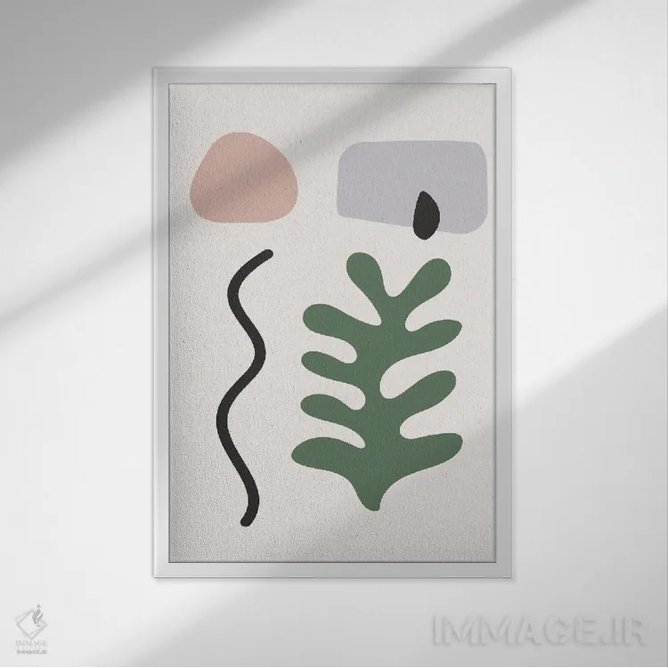 تابلو مینیمال اشکال ارگانیک به سبک ماتیس اثر مامبو آرت استودیو - نمای قابدار سفید