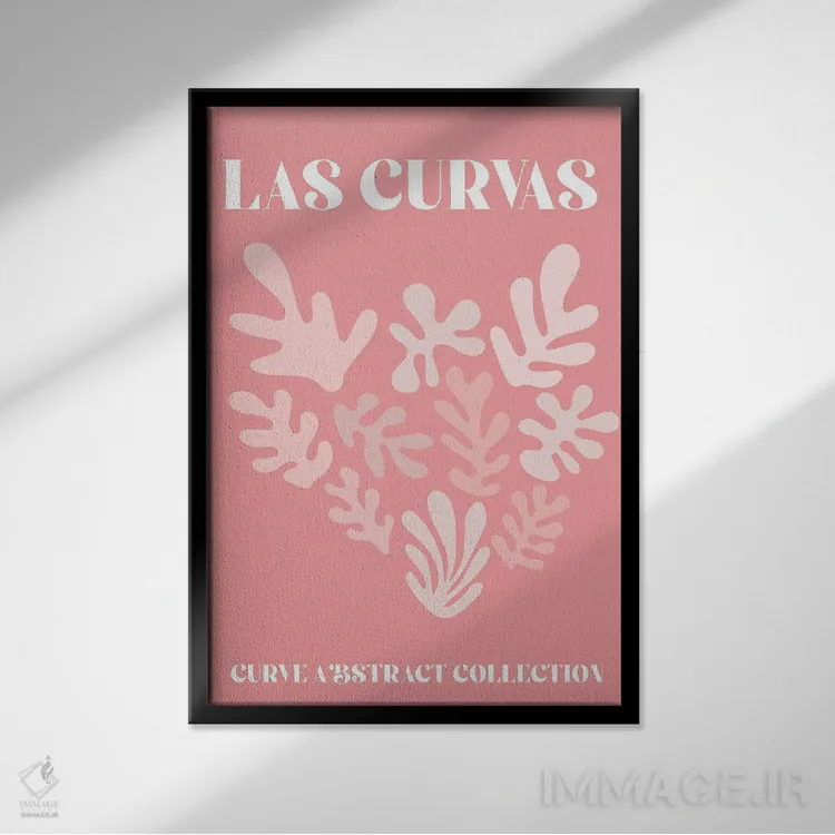 تابلو دکوراتیو انحناها و اشکال انتزاعی ماتیس صورتی اثر مامبو آرت استودیو - نمای قابدار مشکی