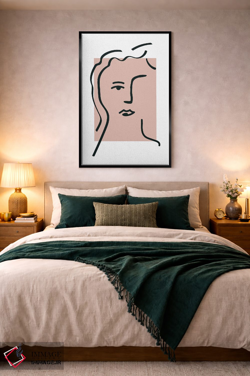 تابلو مینیمال چهره صورتی به سبک ماتیس با نقاشی خطی اثر مامبو آرت استودیو - D5B