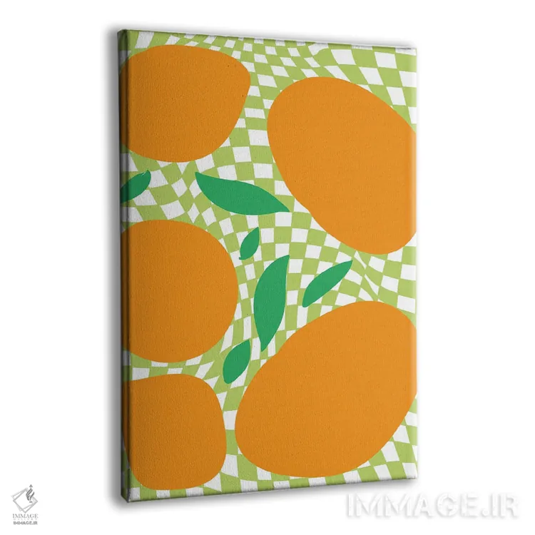 تابلو دکوراتیو مربع بندی پاستلی پرتقال های سبز اثر مامبو آرت استودیو - نمای پرسپکتیو محصول