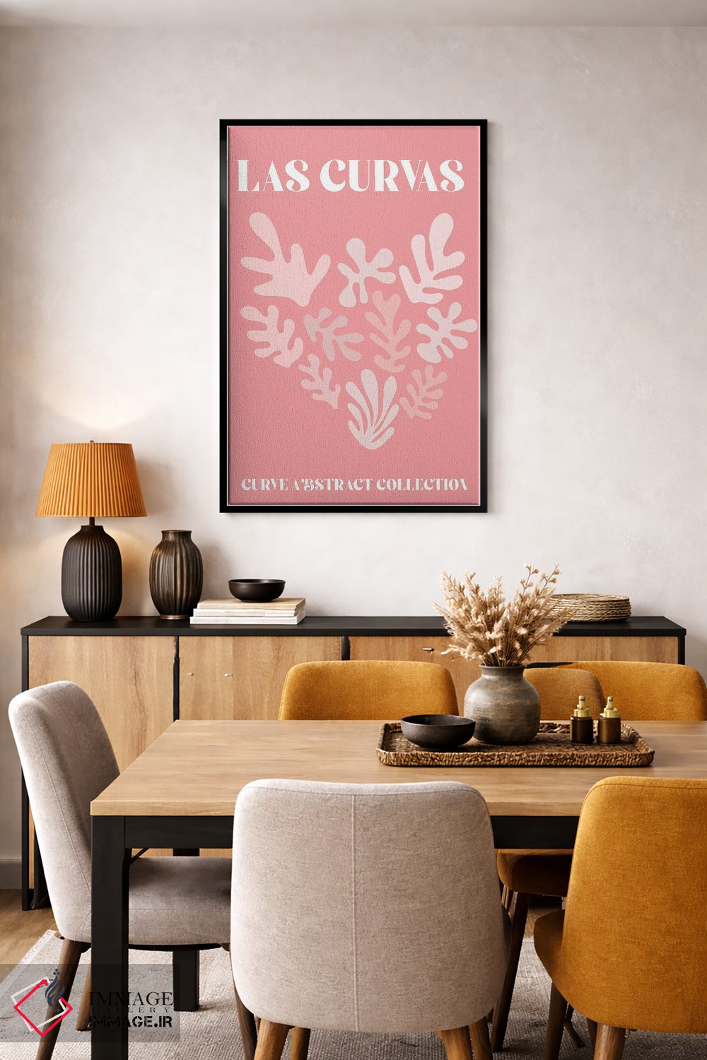 تابلو دکوراتیو انحناها و اشکال انتزاعی ماتیس صورتی اثر مامبو آرت استودیو - D5B