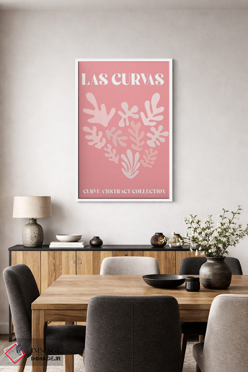 تابلو دکوراتیو انحناها و اشکال انتزاعی ماتیس صورتی اثر مامبو آرت استودیو - D4W