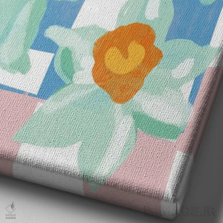 تابلو دکوراتیو نرگس با زمینه شطرنجی آبی و صورتی اثر مامبو آرت استودیو - نمای نزدیک بافت بوم