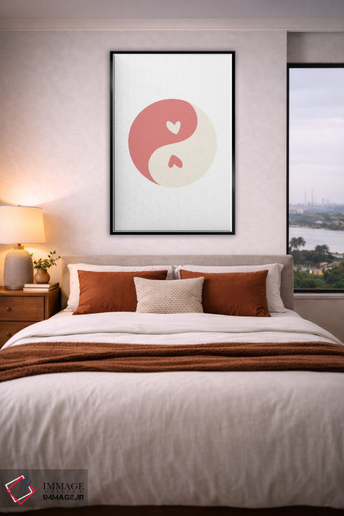 تابلو مینیمال دایره قلب های صورتی یین و یانگ اثر مامبو آرت استودیو - D3B