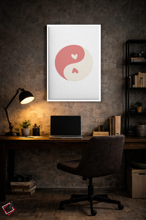 تابلو مینیمال دایره قلب های صورتی یین و یانگ اثر مامبو آرت استودیو - D6W