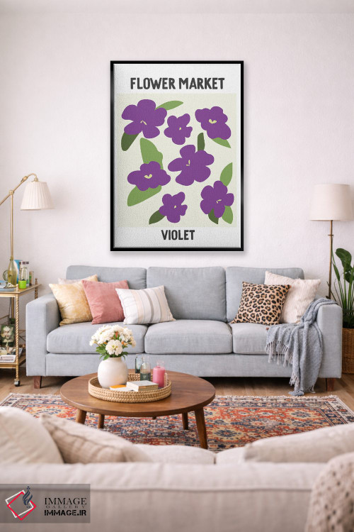 تابلو مینیمال پوستر بازار گل بنفشه اثر مامبو آرت استودیو - D1B
