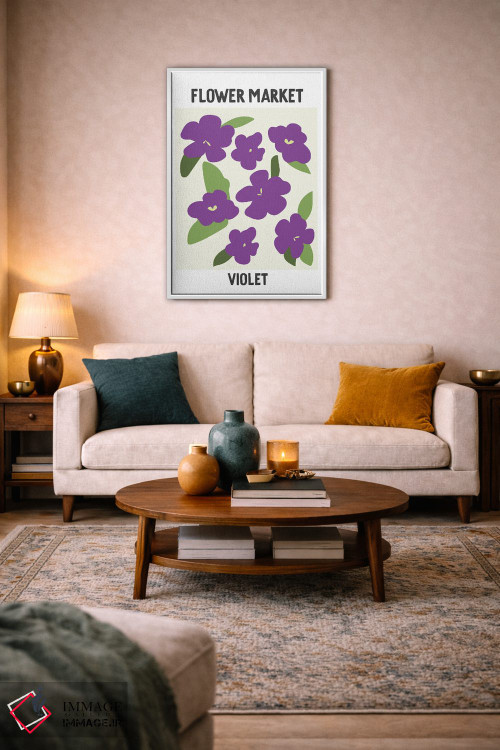 تابلو مینیمال پوستر بازار گل بنفشه اثر مامبو آرت استودیو - D2W